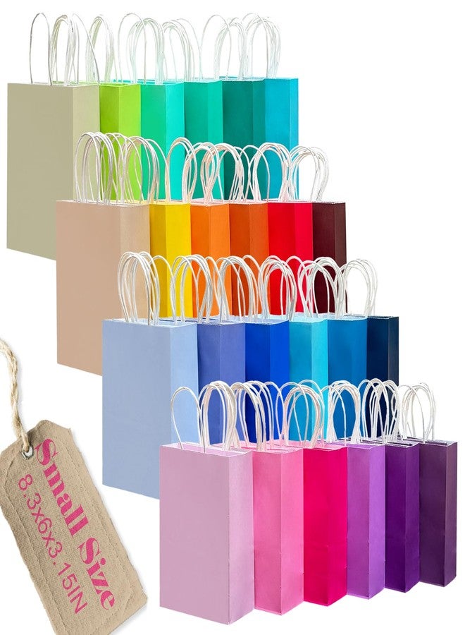 qiqee 100Pcs Paper Gift Bags with Handles - 8.3"x6"x3.15" Small Party Favor Bags - 24 Solid Colors - Image 1